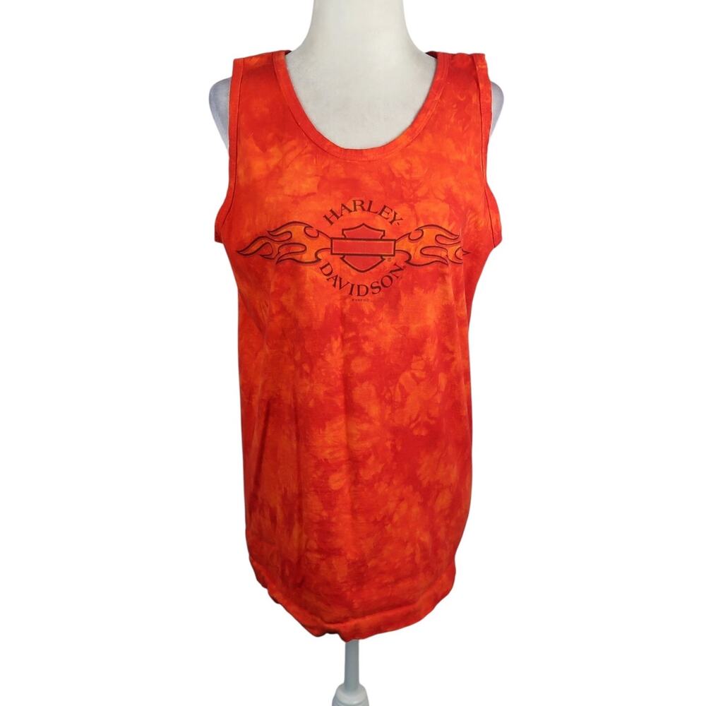 Vintage Y2K Harley Davidson Las Vegas Red Orange Tie Dye Tank Top M